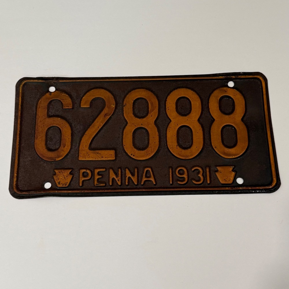 Pennsylvania License Plate Brown 1931 Vintage‎ Keystone Embossed Metal